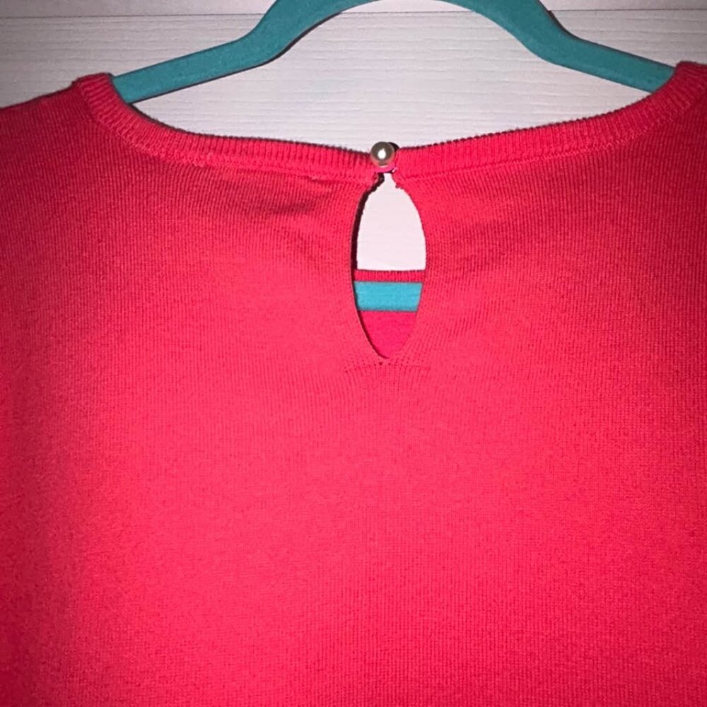 Cece coral pink short puff sleeve sweater top pearl back detail woman's size XL - Picture 7 of 9